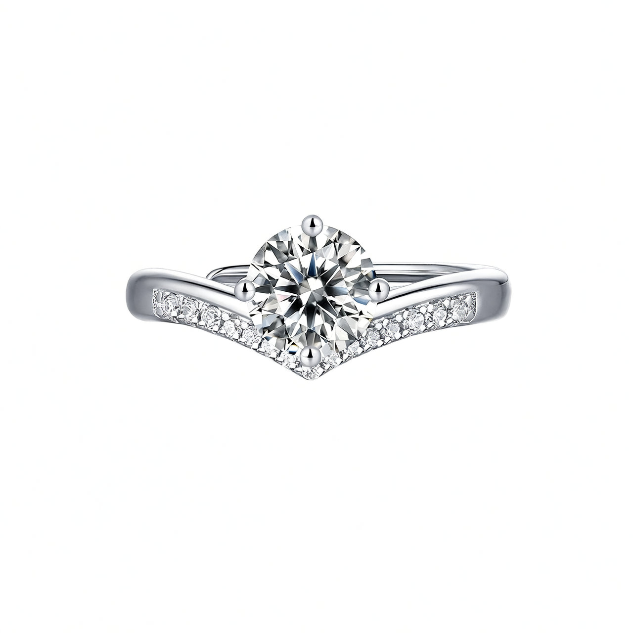 Anillo de corona de princesa de lujo con incrustaciones de moissanita redonda, plata de ley 925, chapado en oro de 18 quilates