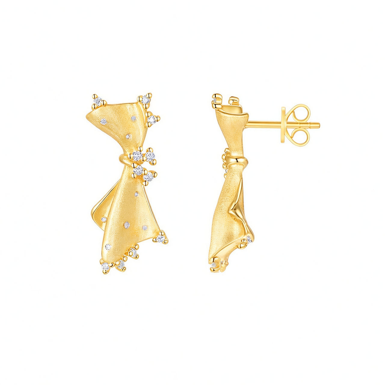 18K Gold Plated 925 Sterling Silver Geometric Bow Moissanite Stud Earrings for Women