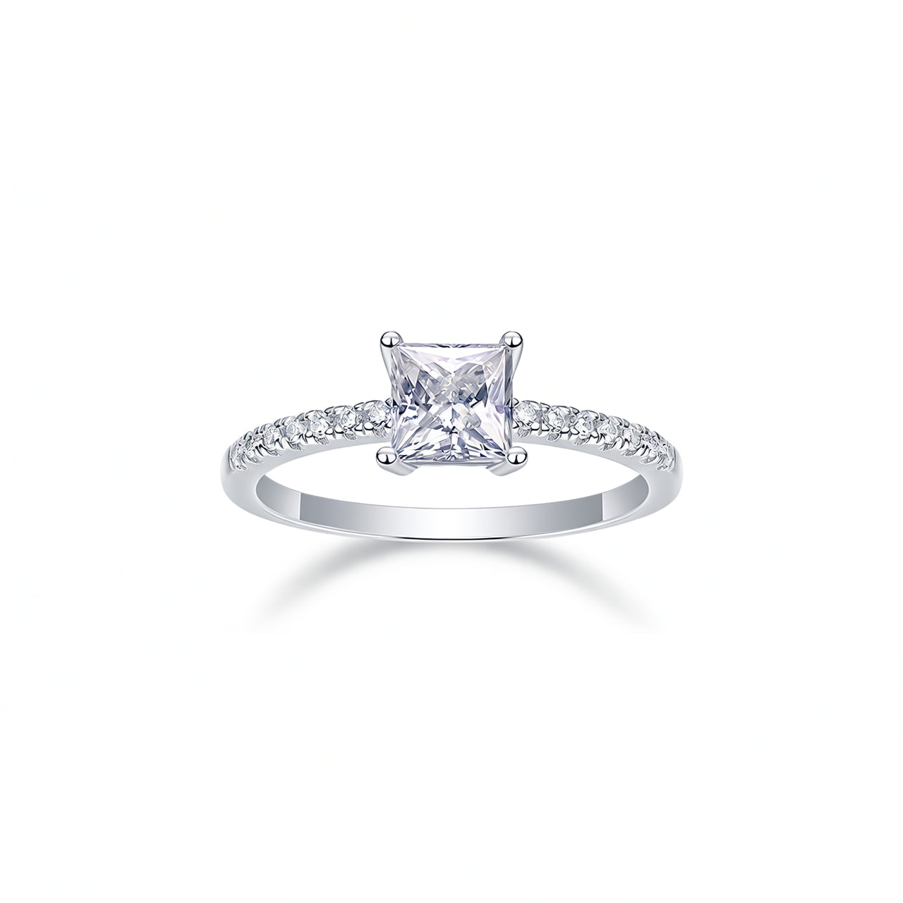 Anillo de moissanita con corte princesa cuadrado de moda, plata de ley 925, engaste de cuatro puntas, pavé, joyería geométrica para mujer