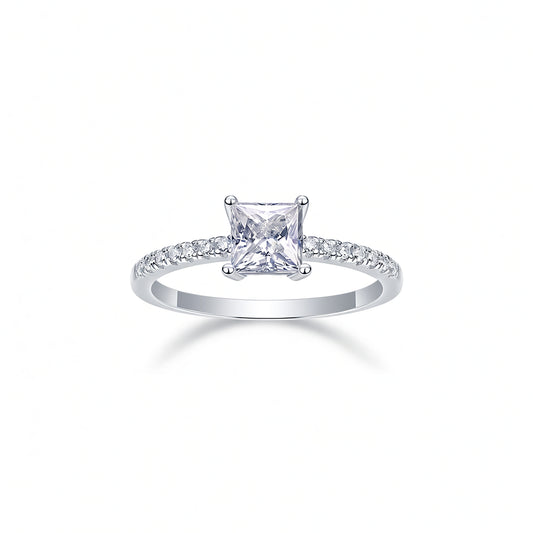 Fashion Princess Cut Square Moissanite Ring 925 Sterling Silver Four Prong Pave Setting Geometric Jewelry for Women