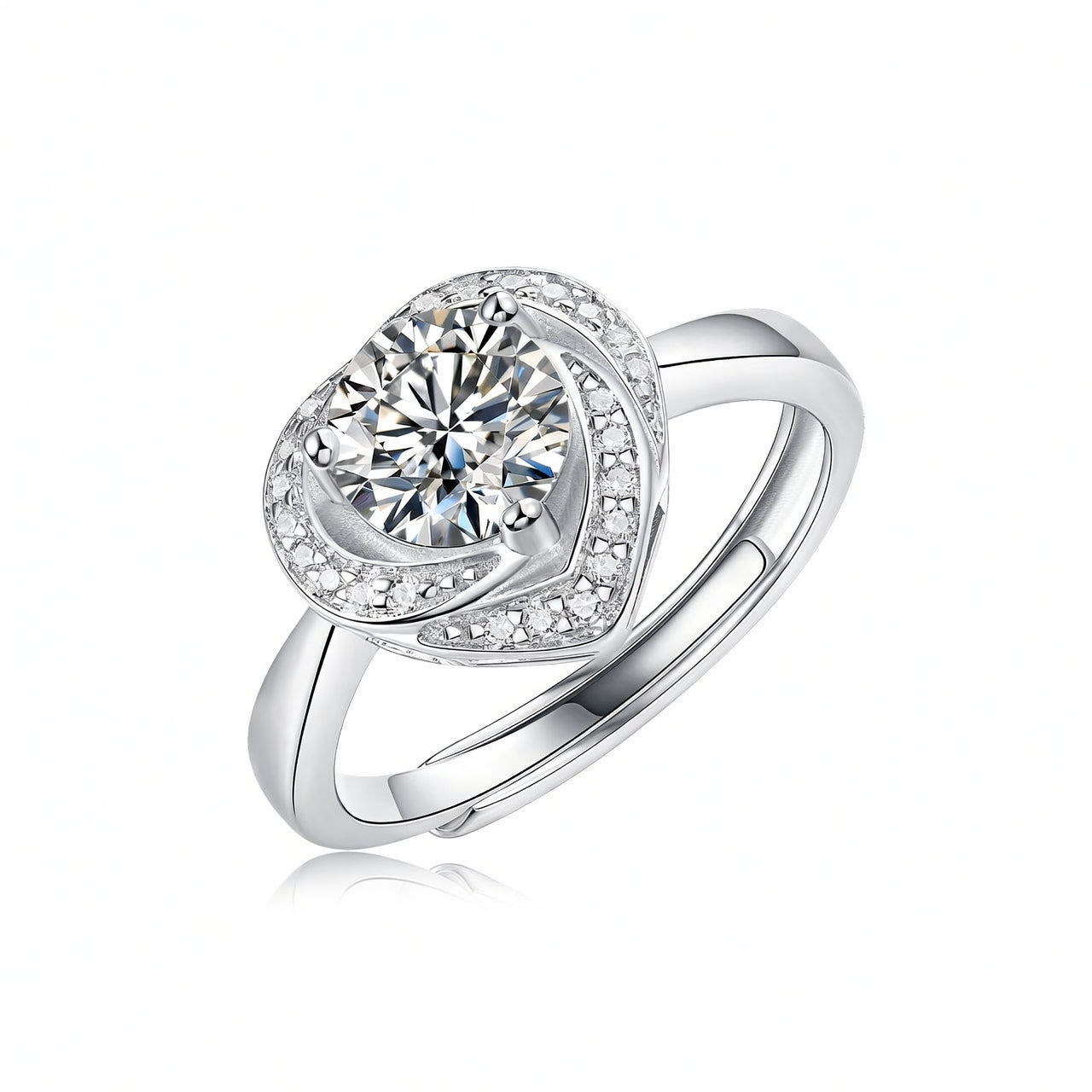 Sweet 925 Sterling Silver Geometric Moissanite Ring 18K Gold Plated 6-Prong Setting Open Adjustable Women's Jewelry