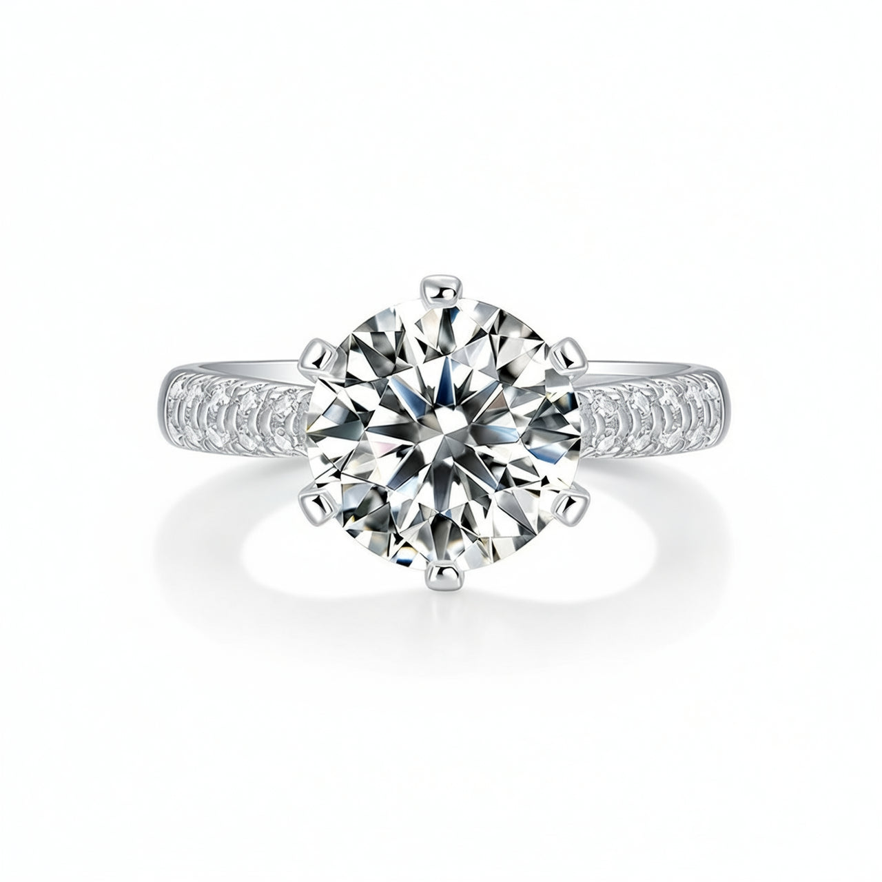 18K Gold Plated 925 Sterling Silver Geometric Round Moissanite Six-Prong Ring for Women