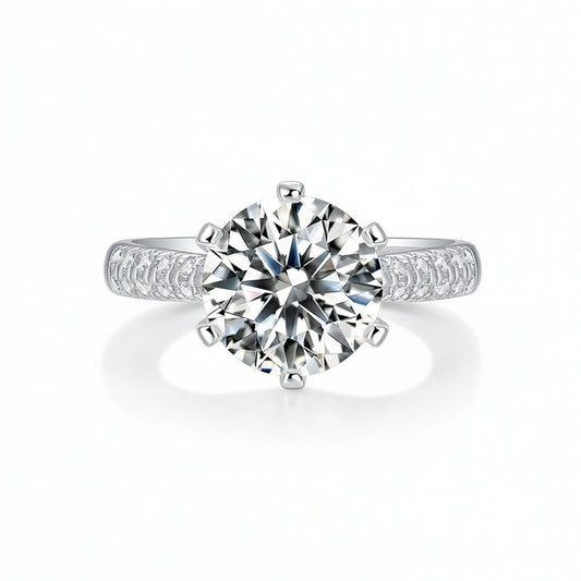 18K Gold Plated 925 Sterling Silver Geometric Round Moissanite Six-Prong Ring for Women