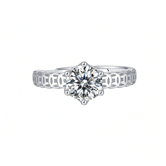 Anello da donna in argento sterling 925 placcato oro 18 carati con intarsio in moissanite, a forma di moneta geometrica, stile lusso leggero