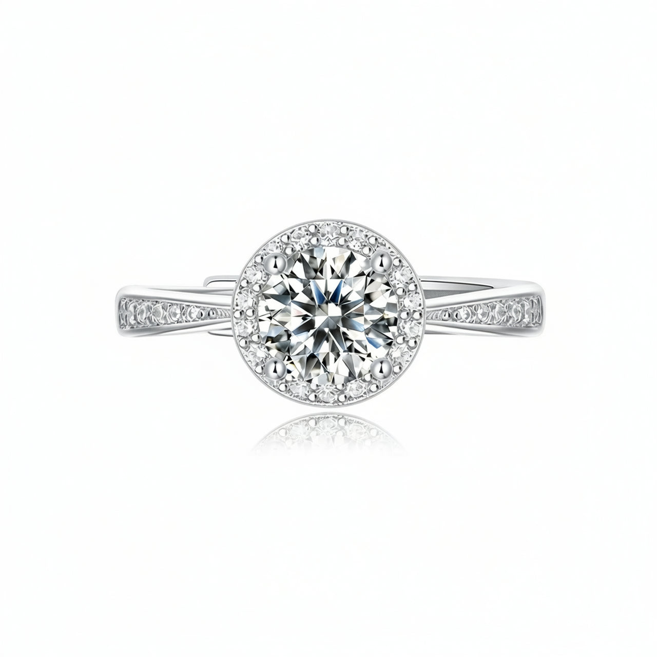 Anello geometrico rotondo in argento sterling 925 stile dolce con intarsio di moissanite da donna