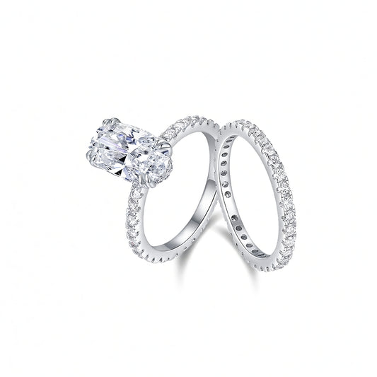 Elegante anillo apilable ovalado de moissanita de plata de ley 925 para mujer
