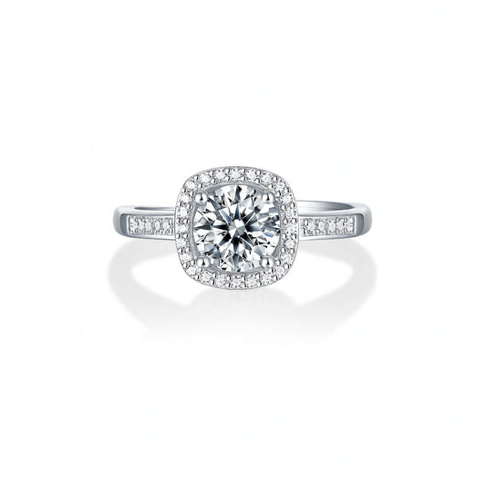 Elegante anillo de moissanita cuadrada de plata de ley 925 con chapado en oro de 18 quilates