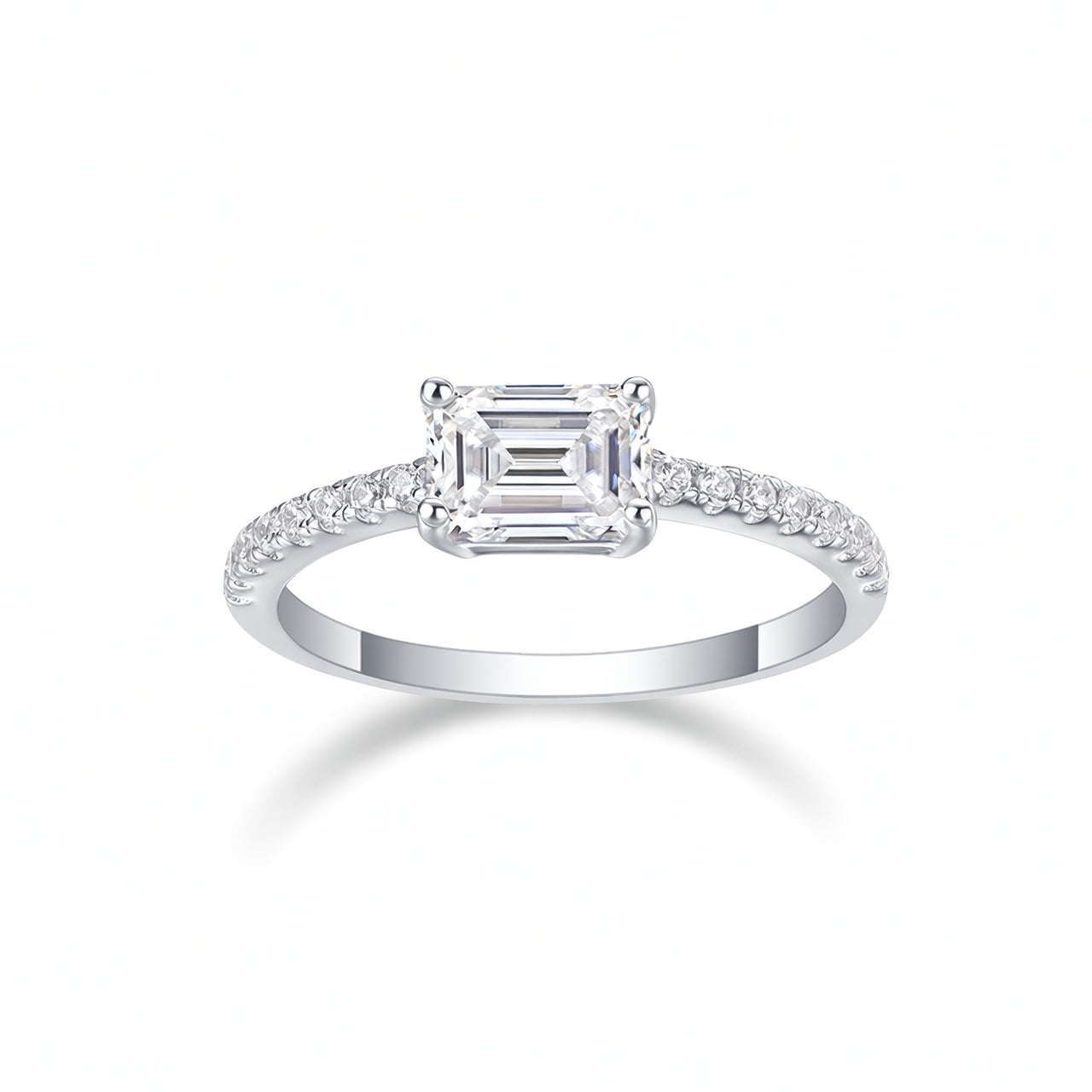 Elegant 925 Sterling Silver Rectangle Moissanite Ring Four-Prong Setting Geometric Engagement Jewelry for Women