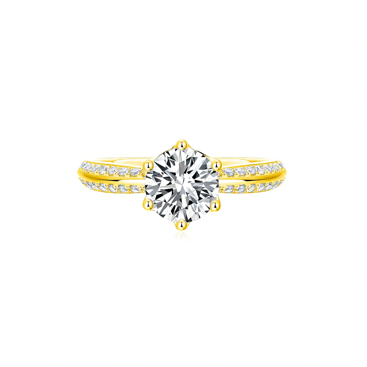 Anello da donna in argento sterling 925, design geometrico, placcato in oro 18 carati con intarsio di moissanite