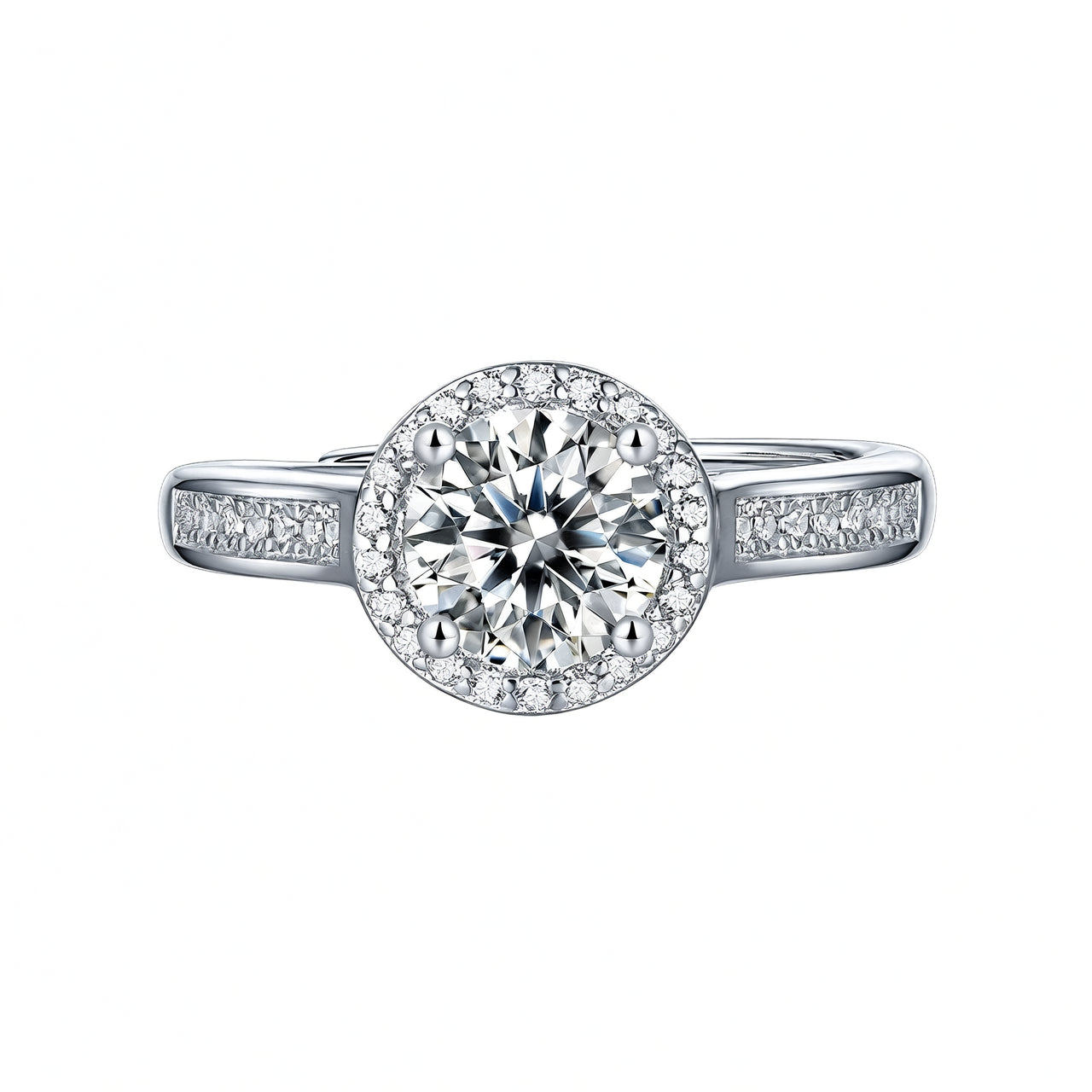Anello geometrico rotondo in argento sterling 925 stile dolce con intarsio di moissanite da donna