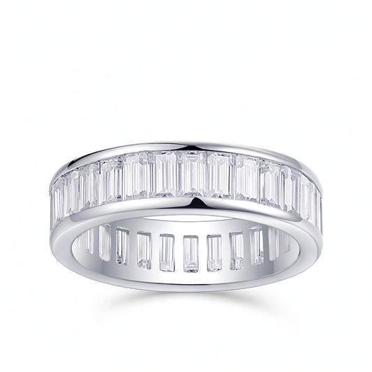 Anello da donna a fascia larga in moissanite e argento sterling S925, design geometrico alla moda