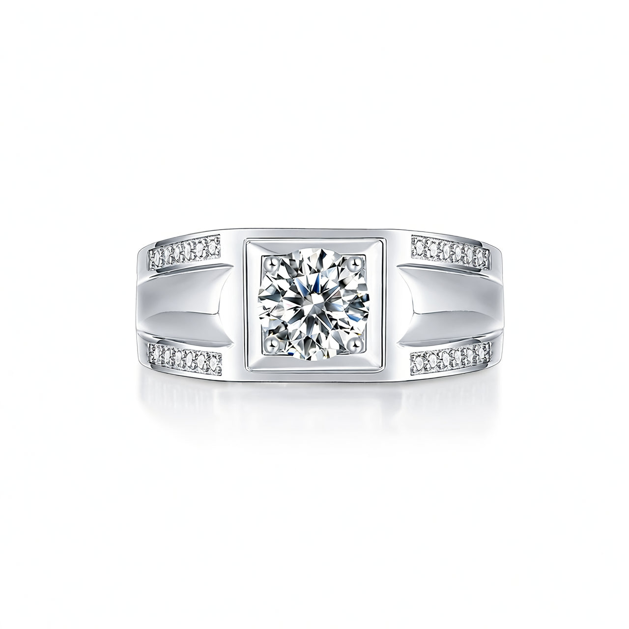 Anello quadrato di lusso da uomo in argento sterling 925 con placcatura in oro 18 carati e moissanite microincastonata