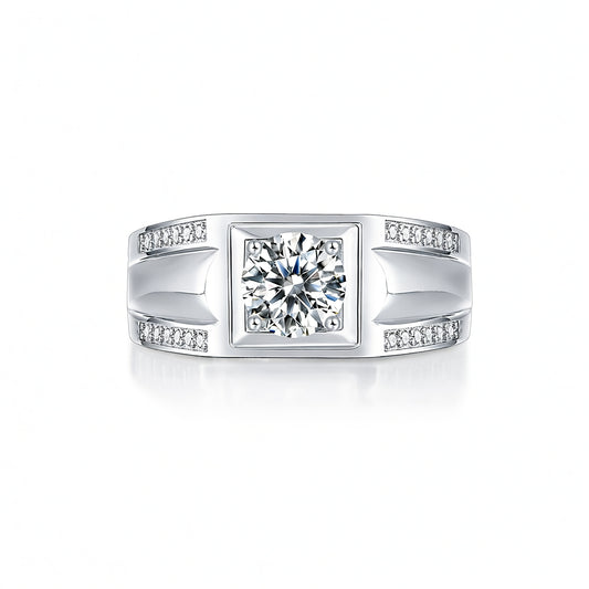 Anello quadrato di lusso da uomo in argento sterling 925 con placcatura in oro 18 carati e moissanite microincastonata