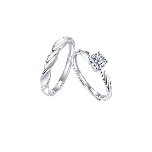 Anello Dolce Geometrico in Argento Sterling 925 Placcato Oro con Moissanite per Coppie
