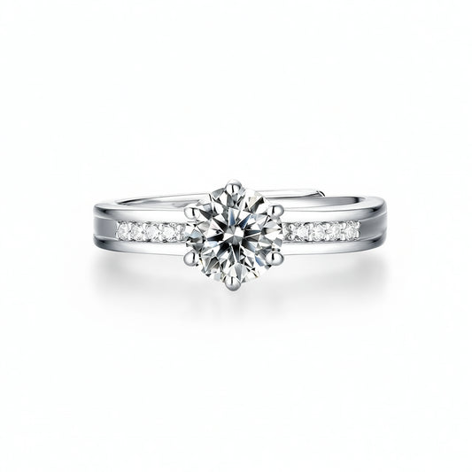 Elegante Anillo de Moissanita Redonda de Plata Esterlina 925 con Baño de Oro de 18K y Engaste de Seis Garras para Mujer