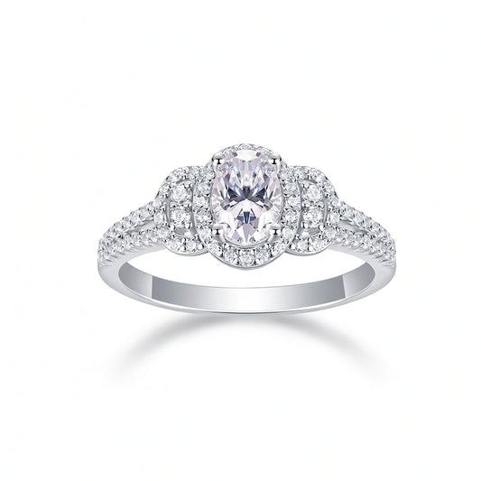 Anello da donna in argento sterling 925 con moissanite ovale incastonata