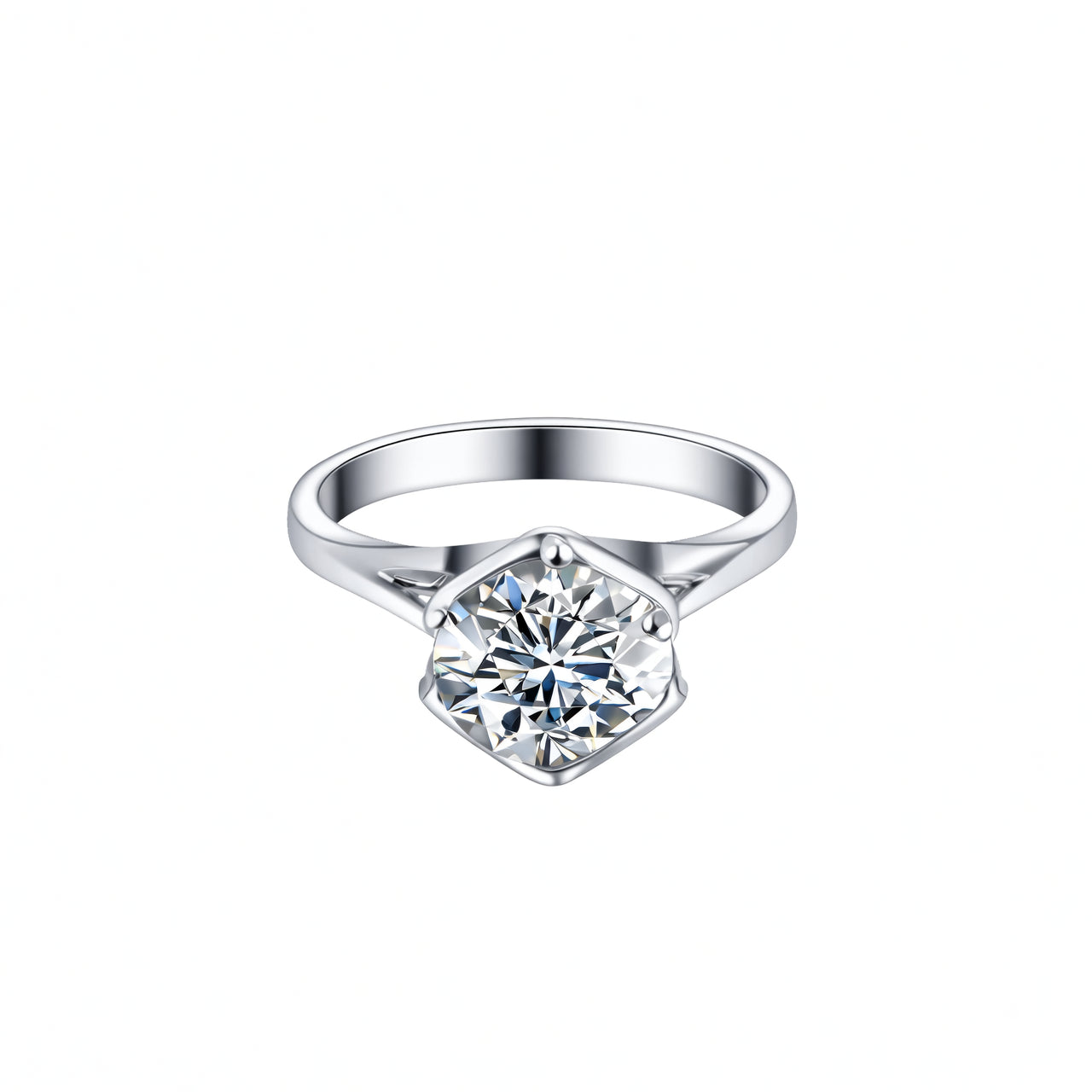 Sweet 925 Sterling Silver Geometric Moissanite Ring 18K Gold Plated 6-Prong Setting Open Adjustable Women's Jewelry
