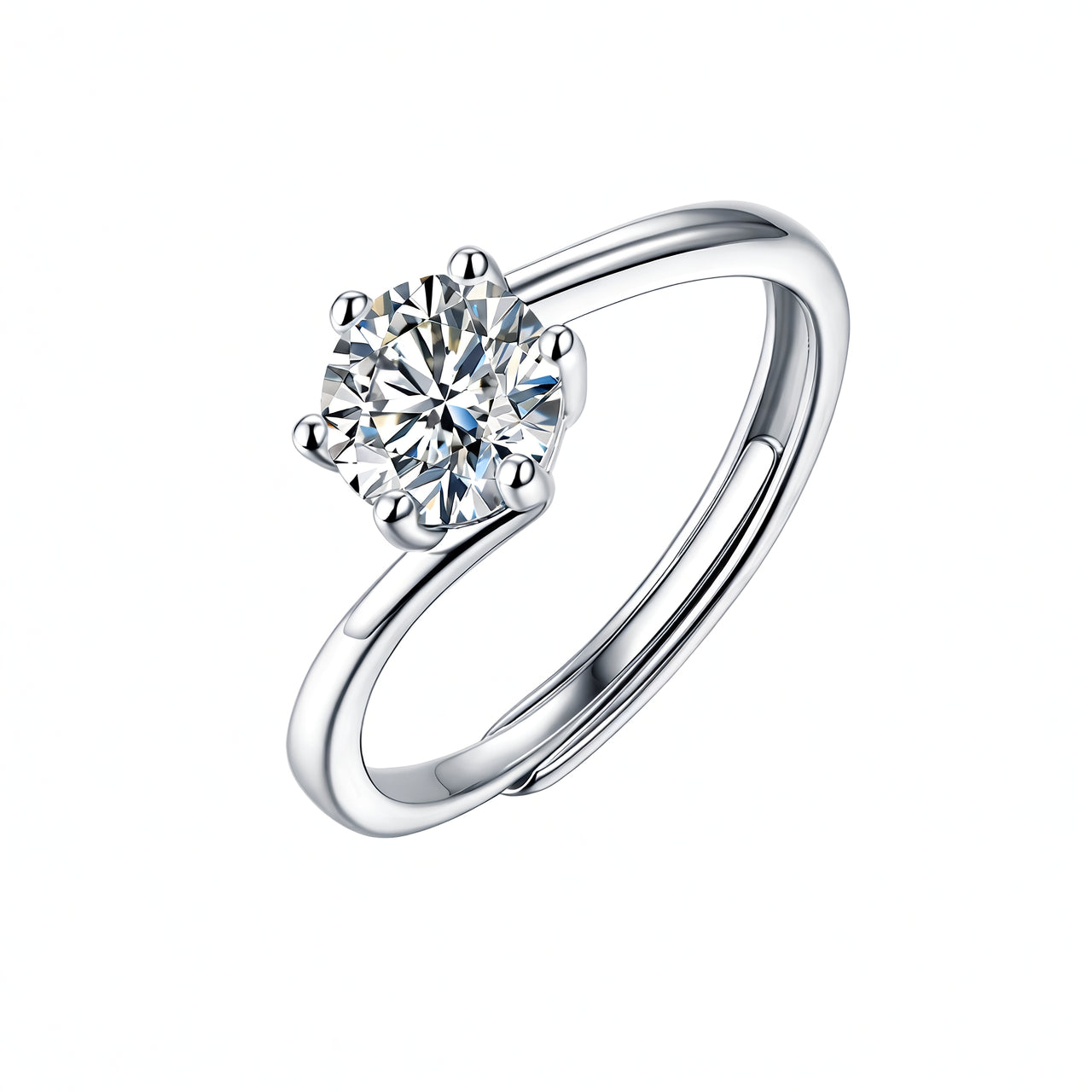 Sweet 925 Sterling Silver Geometric Moissanite Ring 18K Gold Plated 6-Prong Setting Open Adjustable Women's Jewelry