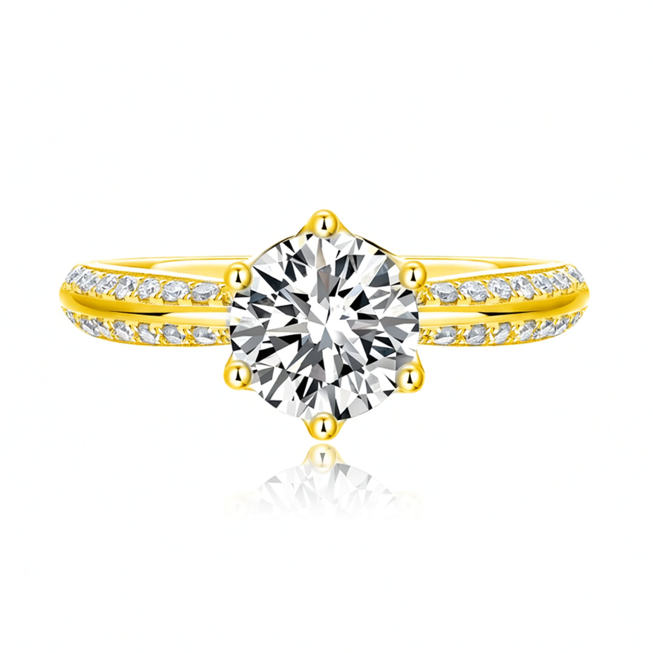 Anello da donna in argento sterling 925, design geometrico, placcato in oro 18 carati con intarsio di moissanite