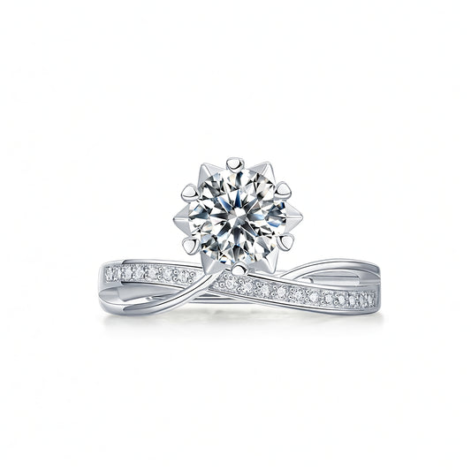 Anillo de Corona de Copo de Nieve de Moissanita de Plata de Ley 925 de Lujo con Baño de Oro de 18K para Mujer