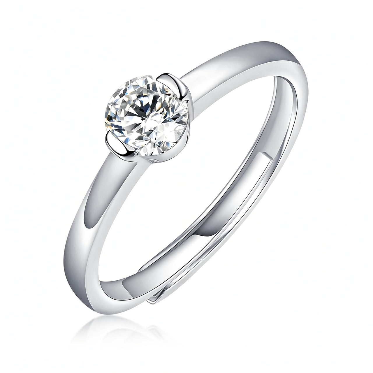 Sweet 925 Sterling Silver Geometric Moissanite Ring 18K Gold Plated 6-Prong Setting Open Adjustable Women's Jewelry