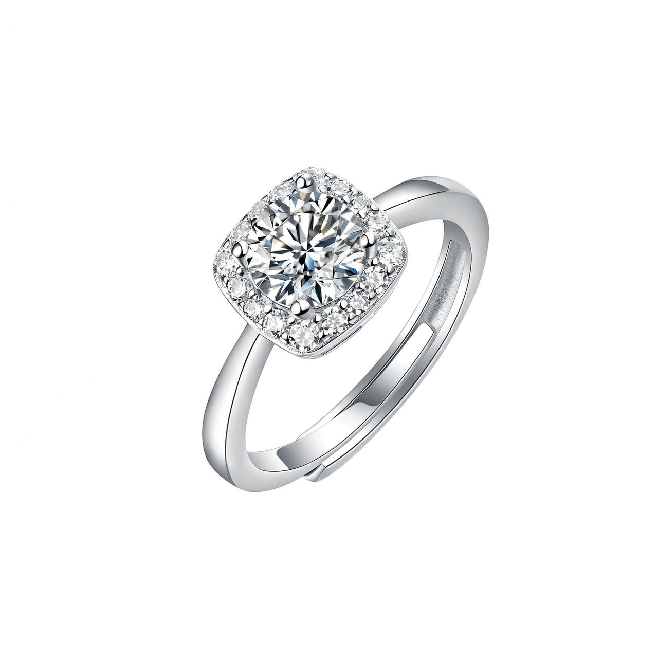 Sweet 925 Sterling Silver Geometric Moissanite Ring 18K Gold Plated 6-Prong Setting Open Adjustable Women's Jewelry