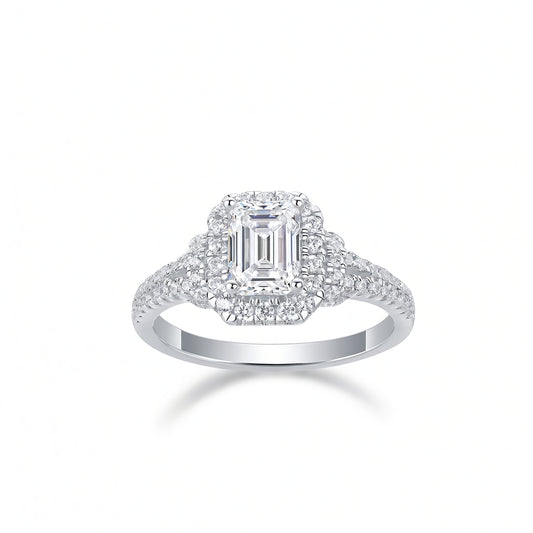 Anello Ins in argento sterling 925 con moissanite quadrata e placcatura in oro 18 carati da donna