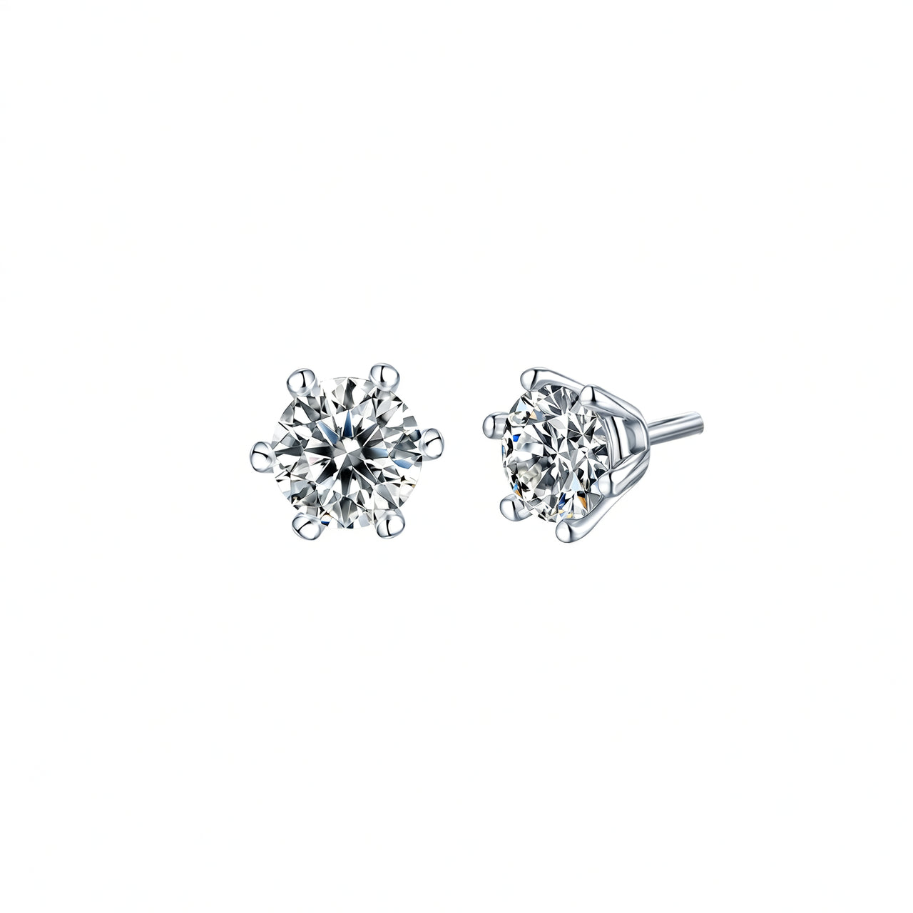 Pendientes de Tuerca con Seis Garras de Moissanita Redonda Color D Chapados en Oro de 18K de Plata de Ley 925 Estilo Ins Geométricos para Mujer