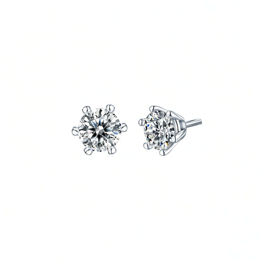 Ins Style 925 Sterling Silver 18K Gold Plated Geometric Round D-Color Moissanite Six-Prong Stud Earrings for Women