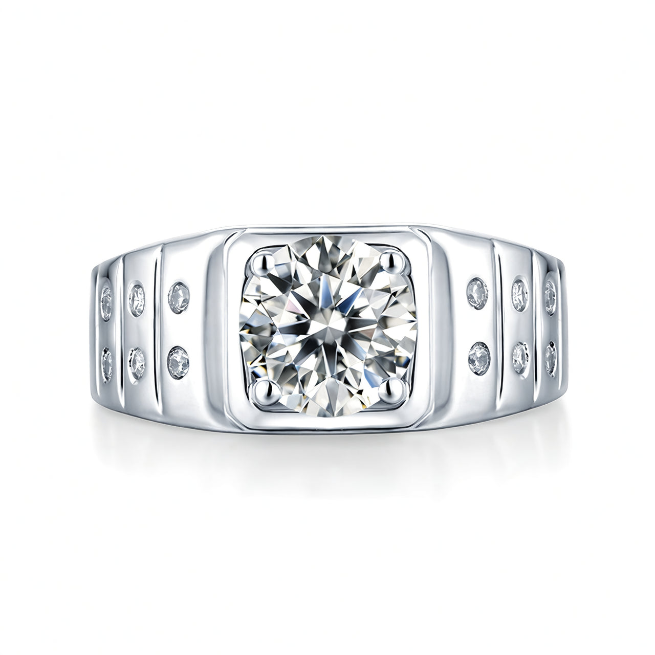 Anello da uomo di lusso in argento sterling 925 rotondo geometrico con placcatura in oro 18K e intarsio in moissanite