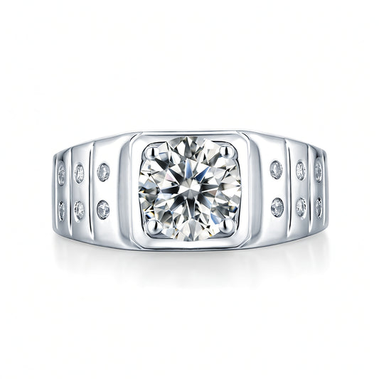 Anello da uomo di lusso in argento sterling 925 rotondo geometrico con placcatura in oro 18K e intarsio in moissanite