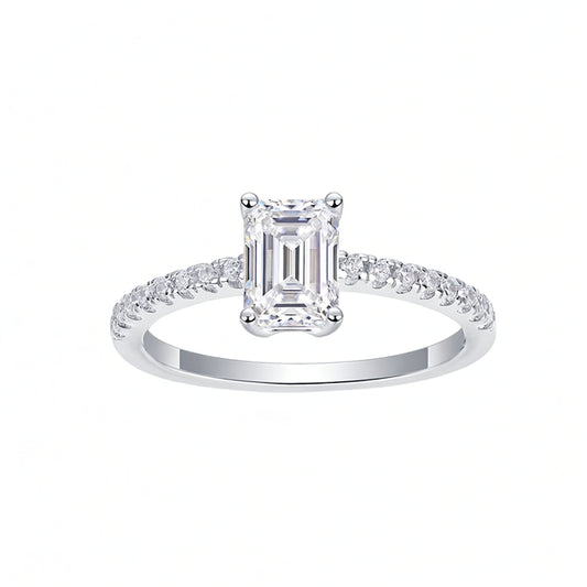 Anillo de Moissanita de Plata de Ley S925 Geométrica de Moda para Mujer