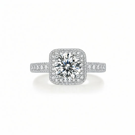 Anello quadrato geometrico di lusso in argento sterling 925 con intarsio di moissanite da 1 carato e placcatura in oro 18 carati per donna