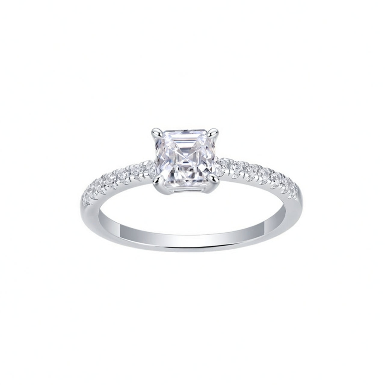 Fashion Geometric S925 Sterling Silver Ring with Moissanite Inlay for Women