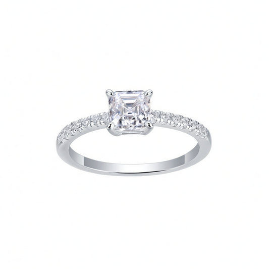 Fashion Geometric S925 Sterling Silver Ring with Moissanite Inlay for Women