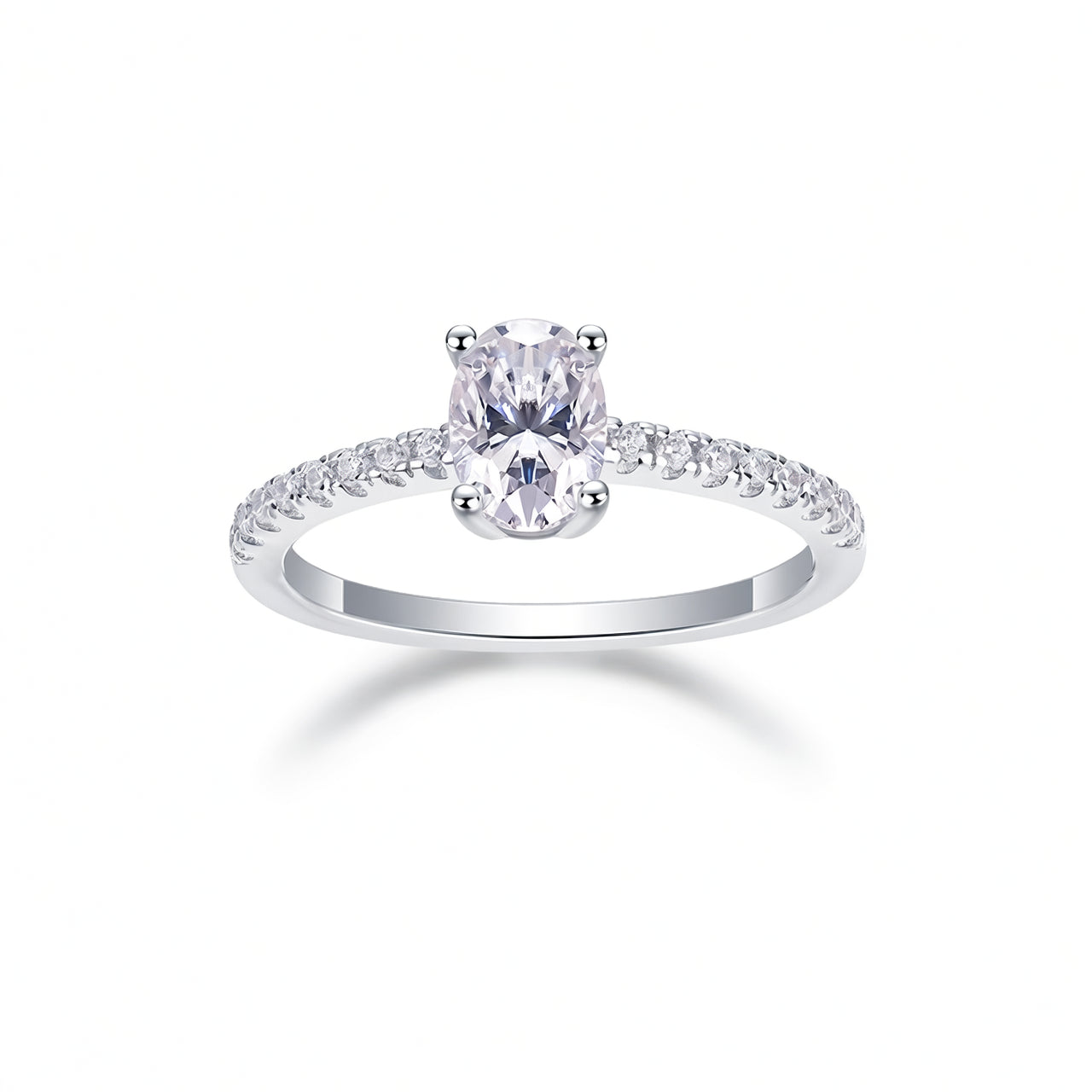 Fashion 925 Sterling Silver Oval Cabochon Four-Prong Set Moissanite Ring for Women