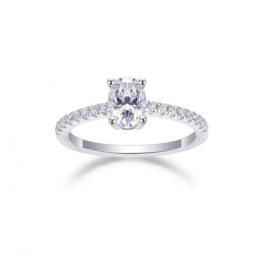 Anello da donna in argento sterling 925 alla moda con moissanite ovale incastonata a quattro griffe
