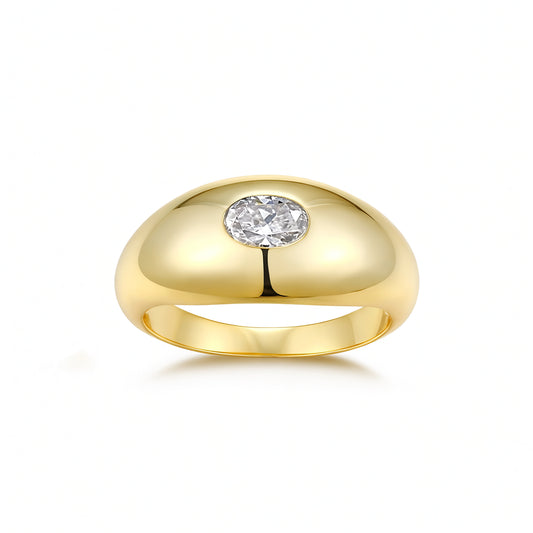 Anillo minimalista de plata de ley 925 con moissanita engastada en bisel ovalado para mujer