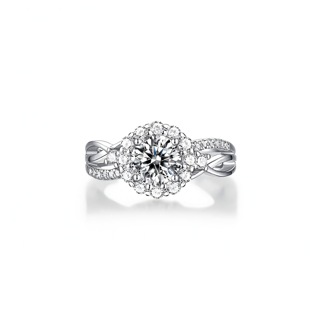 Anello con motivo geometrico a girasole vintage con intarsio in moissanite in argento sterling 925 e placcatura in oro 18 carati da donna