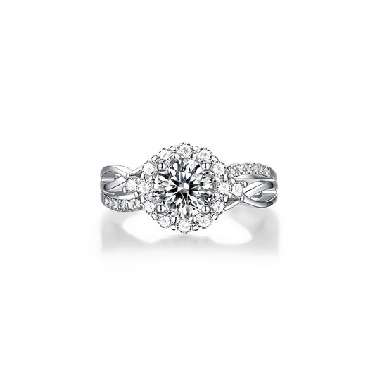 Anillo vintage geométrico de girasol con incrustaciones de moissanita en plata de ley 925 y chapado en oro de 18 quilates para mujer