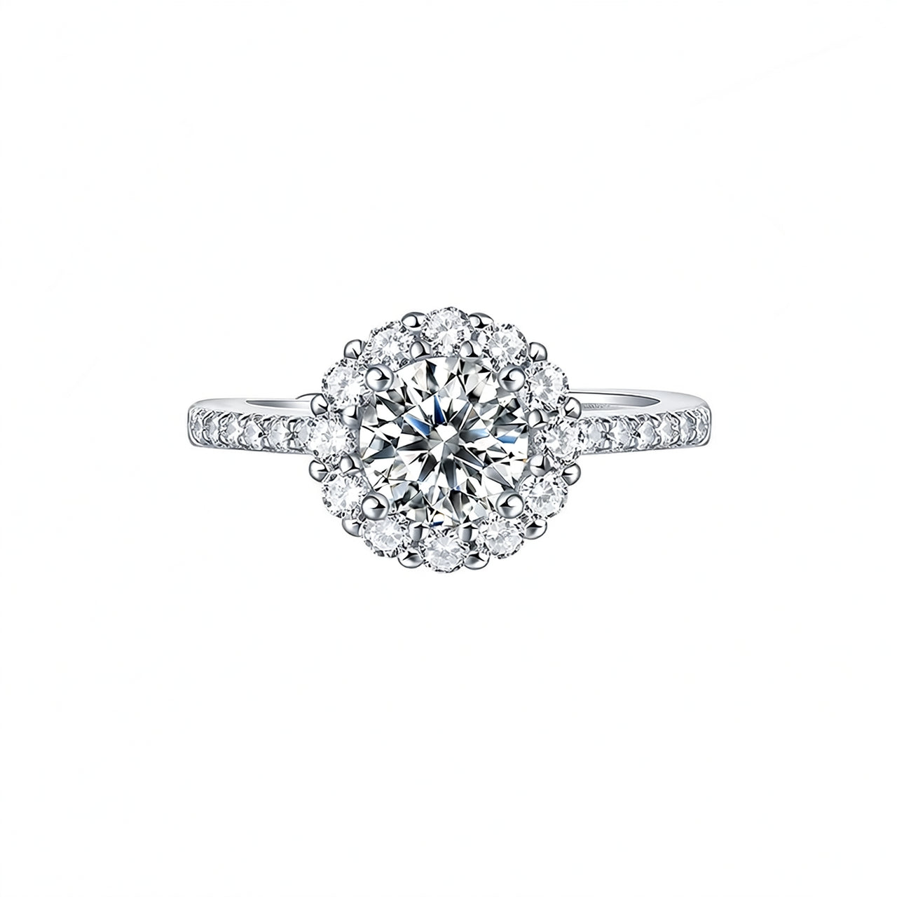 Luxury Geometric Round Moissanite Full-Inlay Ring in 925 Sterling Silver with 18K Gold Plating for Women