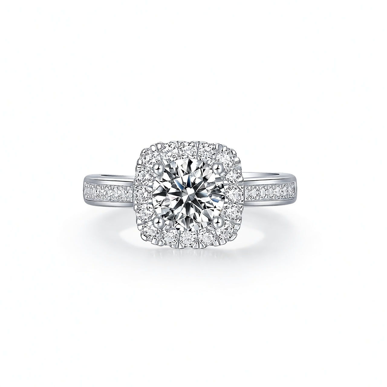 Luxury Geometric Square Halo Set Moissanite Ring in 925 Sterling Silver with 18K Gold Plating for Women