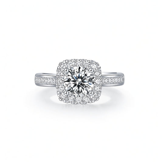 Luxury Geometric Square Halo Set Moissanite Ring in 925 Sterling Silver with 18K Gold Plating for Women