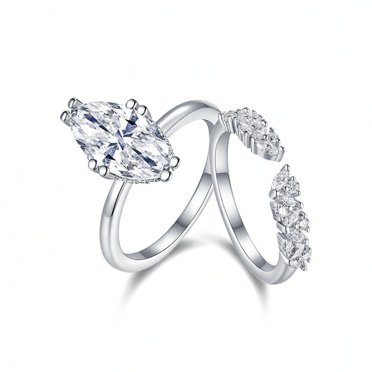 Anello in Argento Sterling S925 Taglio Marchesa Geometrico di Moissanite alla Moda, Set per Donne