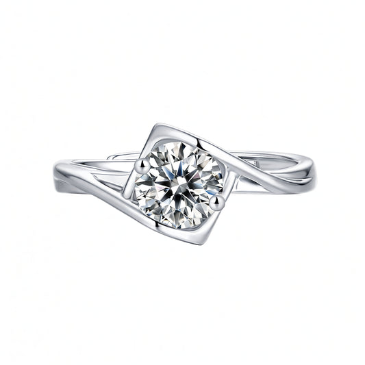 Anello a Cuore in Argento Sterling 925 con Moissanite, Design Asimmetrico e Placcatura in Oro 18K
