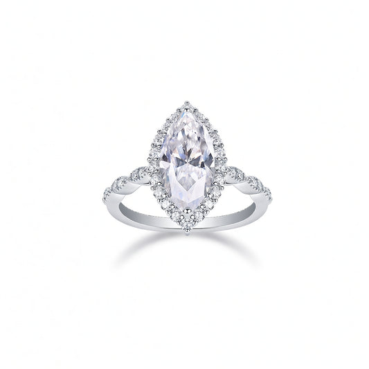 Anello in Argento Sterling S925 Moissanite a Forma di Goccia Geometrica alla Moda con Fascia Ritorta da Donna