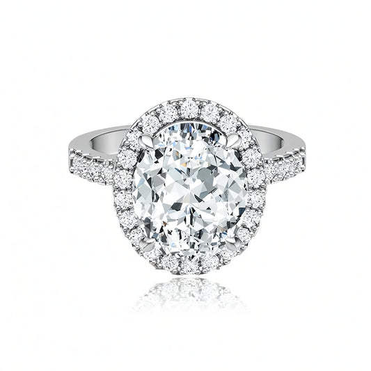 Anello a Forma di Uovo Geometrico in Argento Sterling 925 Placcato Oro 18K con Intarsio in Moissanite da Donna
