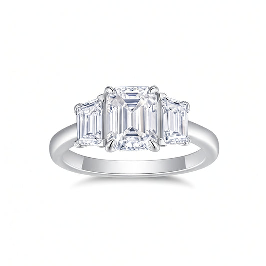 Anillo de Moissanita de Tres Piedras con Corte Geométrico de Gota de Agua, en Plata de Ley S925, para Mujer