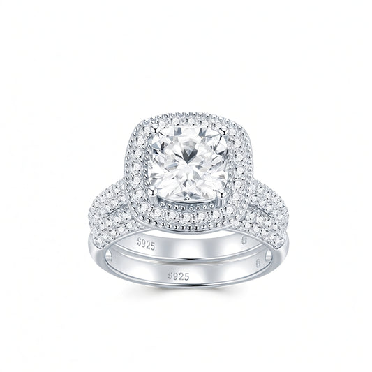 Anello geometrico in argento sterling 925 con taglio a cuscino moissanite da donna alla moda