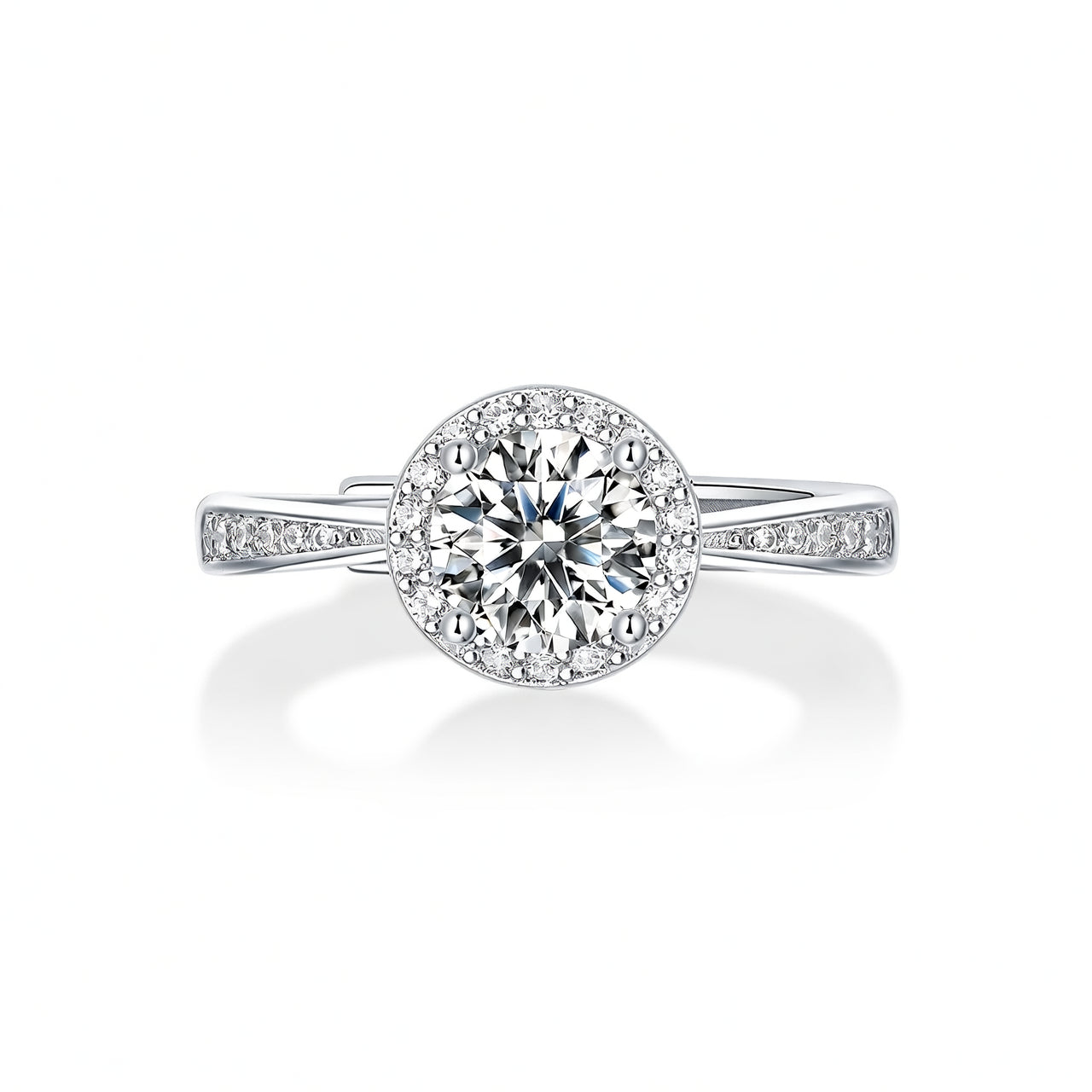 Anello da donna di lusso in argento sterling 925 rotondo geometrico con moissanite e placcatura in oro 18 carati